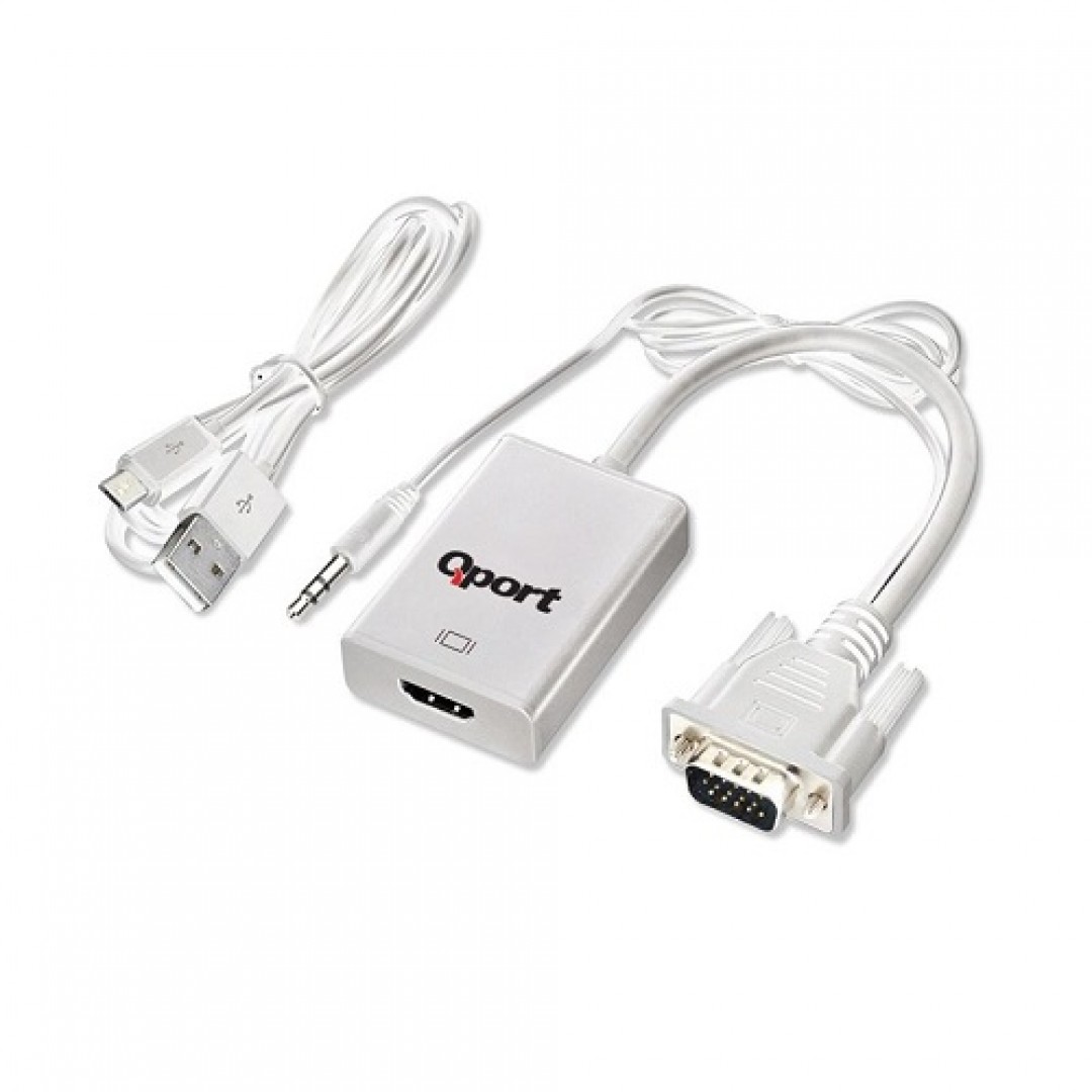 QPORT 0.15metre Q-VH Vga & HDMI Görüntü Adaptörü Beyaz Sesli 1080p