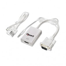 QPORT 0.15metre Q-VH Vga & HDMI Görüntü Adaptörü Beyaz Sesli 1080p