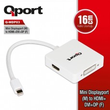 QPORT 0.15metre Q-MDP03 MiniDisplayPort&HDMI,DVI,DPort Görüntü Adaptörü Beyaz 1080p