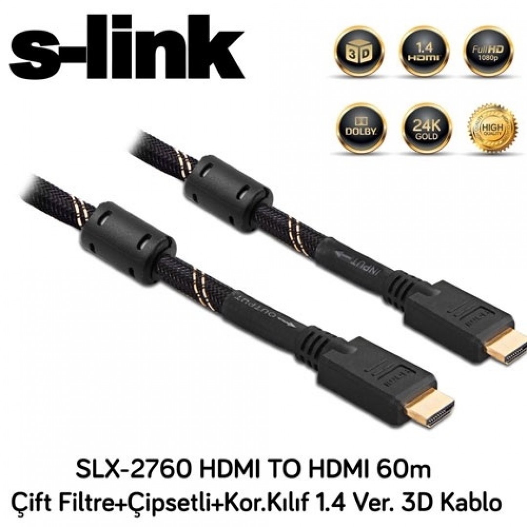 S-LINK 60metre SLX-2760 HDMI & HDMI Görüntü Kablosu 1.4v