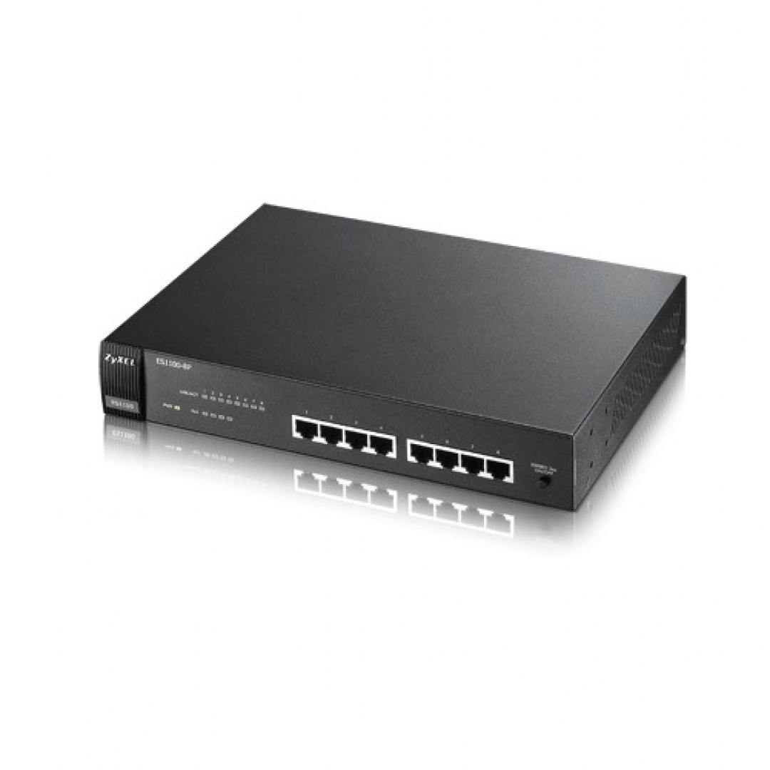 ZyXEL 8port 64w 4port PoE ES1100-8P 10/100 Yönetilemez Switch Desktop