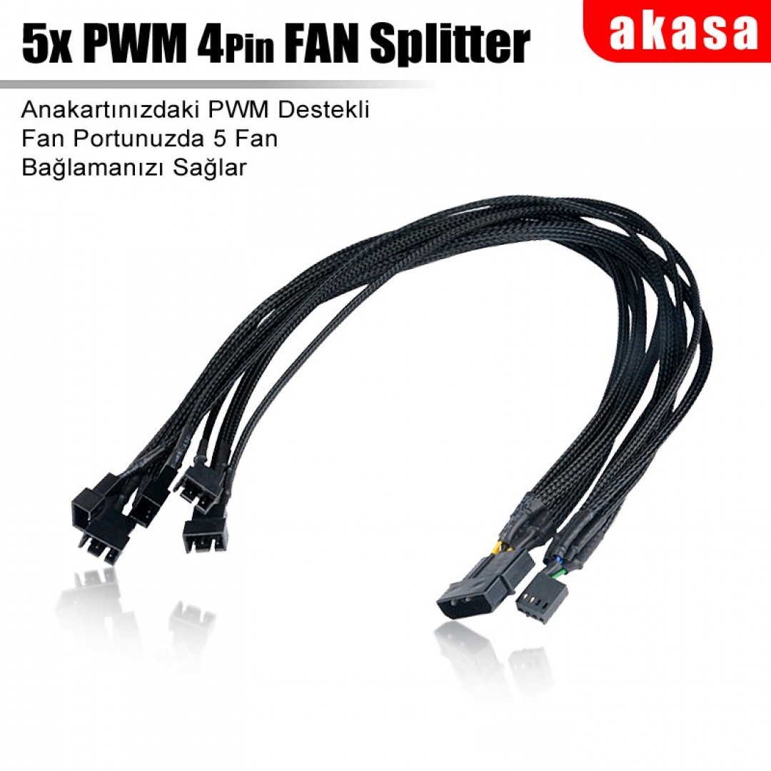 Akasa Flexa P5 5 Çıkışlı, Özel Kılıflı PWM Çoklayıcı Kablo AK-CBFA03-45