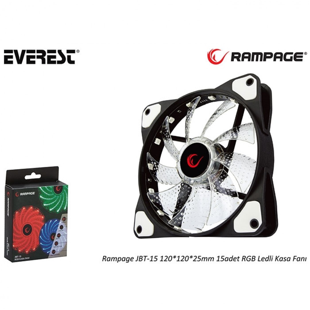 Rampage JBT-15 120*120*25mm 15adet RGB Ledli Kasa Fanı