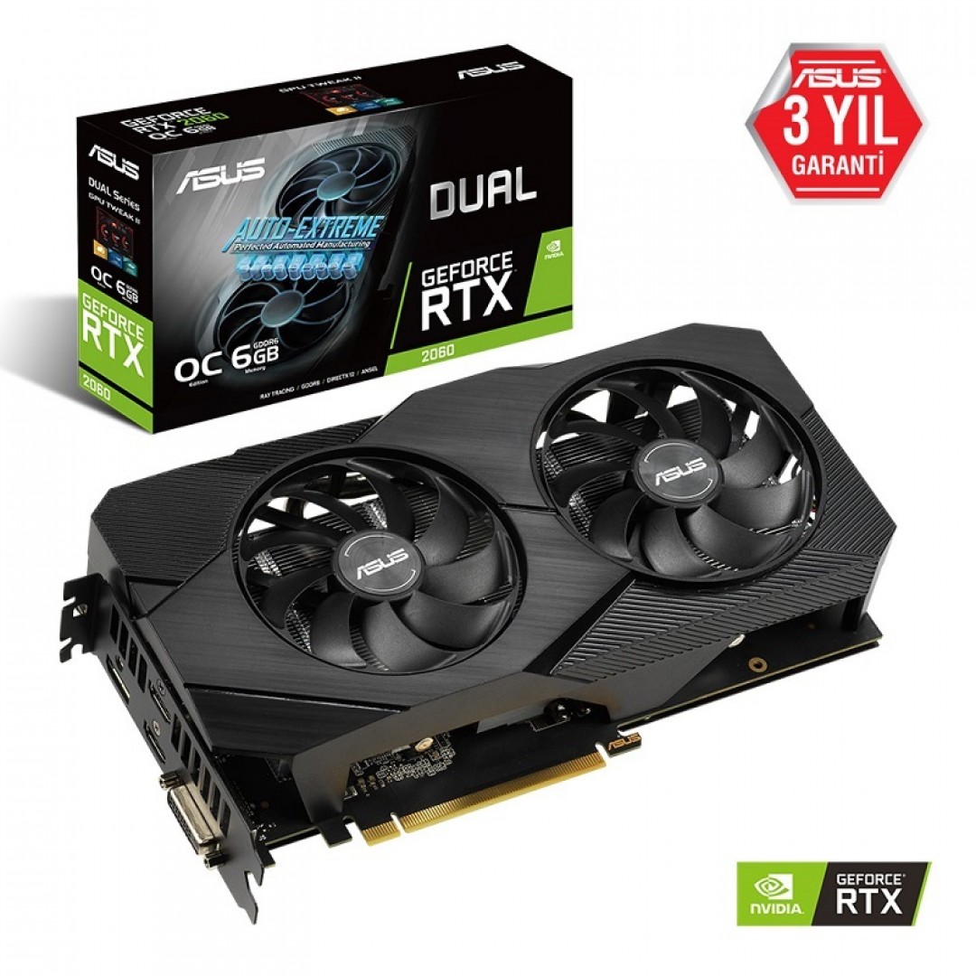 ASUS RTX2060 6GB DUAL RTX2060-6G-EVO GDDR6 192bit 2x HDMI DVI DP PCIe 16X v3.0