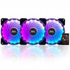 PowerBoost 12cm RAINBOW RGB KIT Siyah 18x LED RGB 3lü Kasa Fanı Kiti 6pin Hız Kontrollü