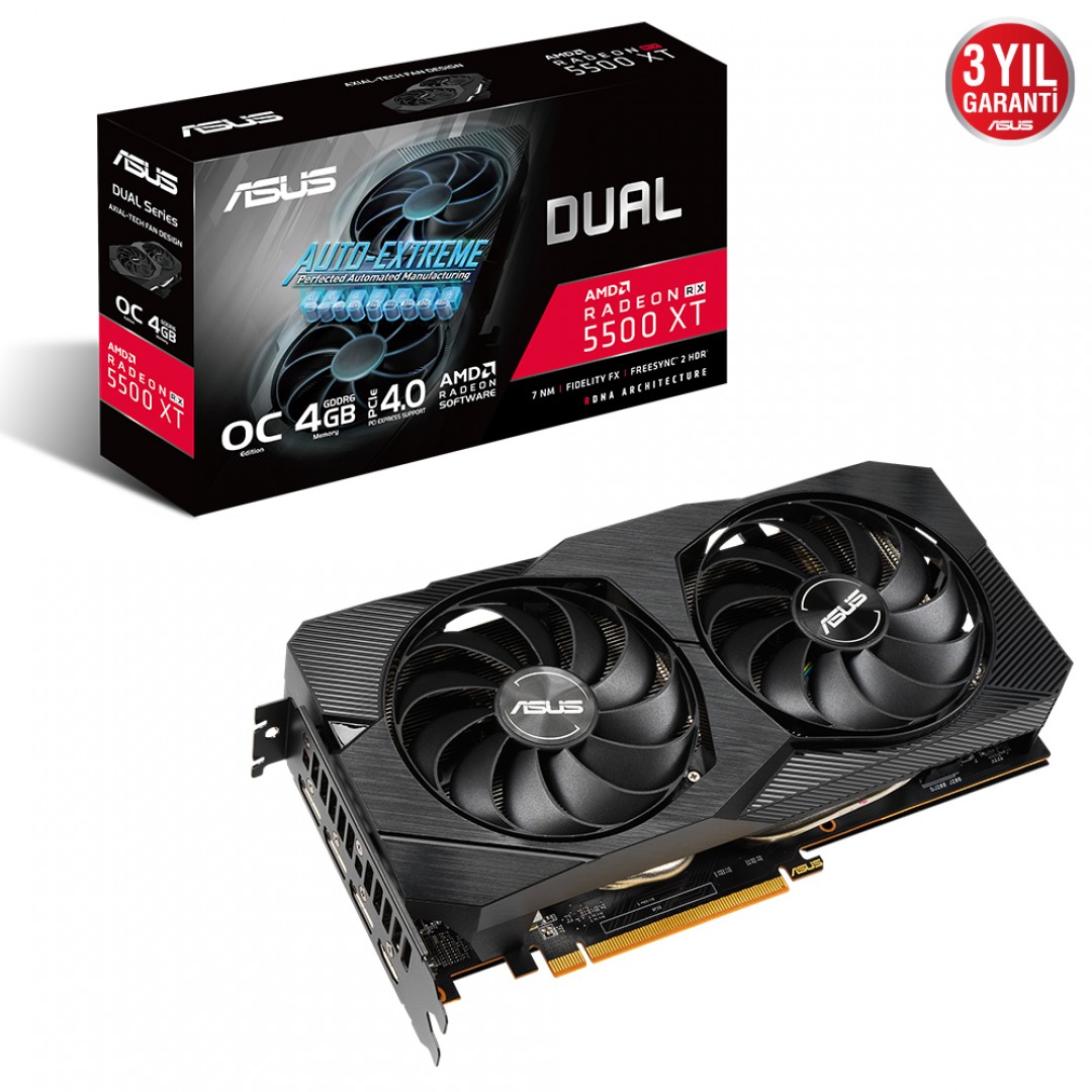 ASUS RX5500XT 4GB DUAL RX5500XT-O4G-EVO GDDR6 128bit HDMI DP PCIe 16X v3.0