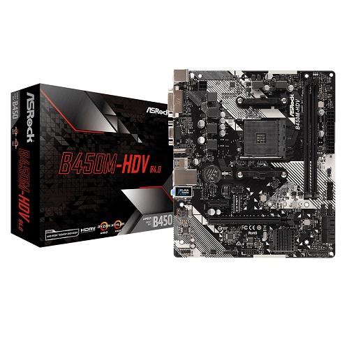 ASROCK B450M-HDV R4.0 DDR4 SATA3 M2 PCIe NVME HDMI DVI PCIe 16X v3.0 AM4 mATX