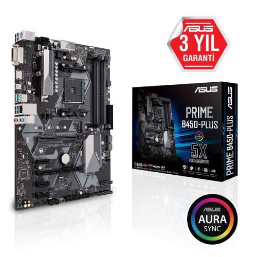 ASUS PRIME B450-PLUS DDR4 SATA3 M2 PCIe NVME HDMI DVI PCIe 16X v3.0 AM4 ATX