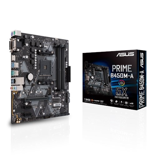 ASUS PRIME B450M-A DDR4 SATA3 M2 PCIe NVME HDMI DVI PCIe 16X v3.0 AM4 mATX