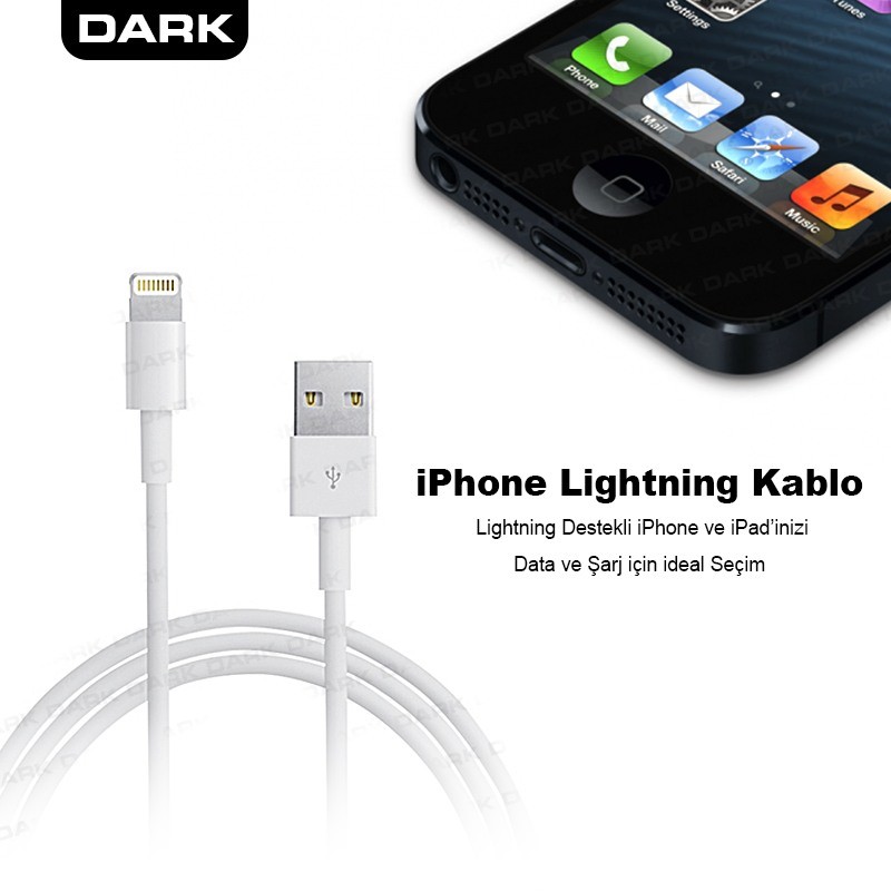 Dark 1m iPad/mini iPad/iPhone5 Lightning 8pin Uyumlu USB Şarj ve Senkronizasyon Kablosu (Beyaz)