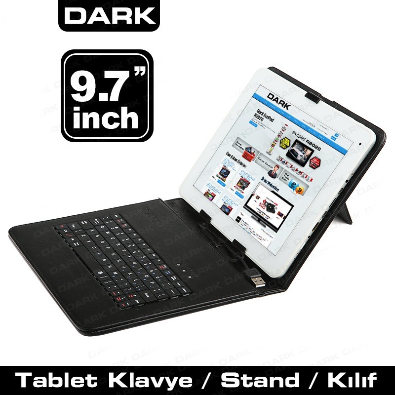 Dark DK-AC-TBKB971 9.7" Tablet Uyumlu USB Klavyeli Ajanda Tipi Deri Kılıf ve Stant