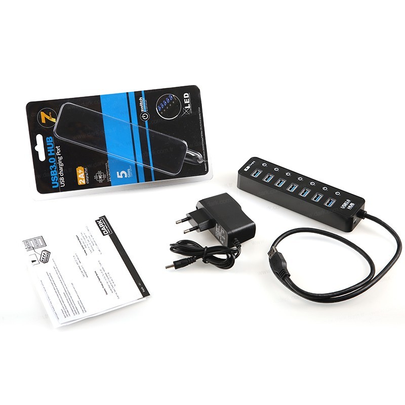 Dark Connect Master 7+1 Hızlı Şarj Adaptörlü USB3.0 Hub DK-AC-USB371