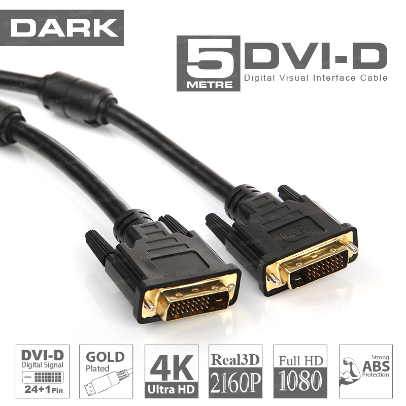 Dark 5m Ferrit Core EMI/RFI Filtreli 24+1pin DVI Kablo (Erkek/Erkek)