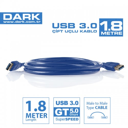 Dark 1.8m USB 3.0 Erkek-Erkek Data Kablosu