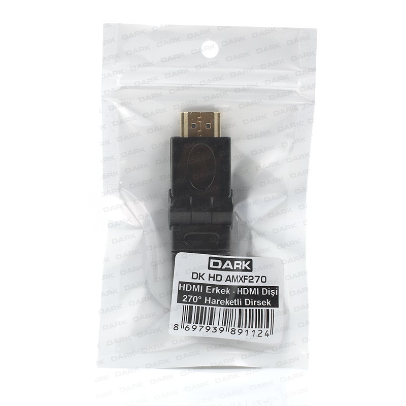 Dark HDMI 270° Derece Dönüştürücü Dirsek (HDMI Erkek - HDMI Dişi)