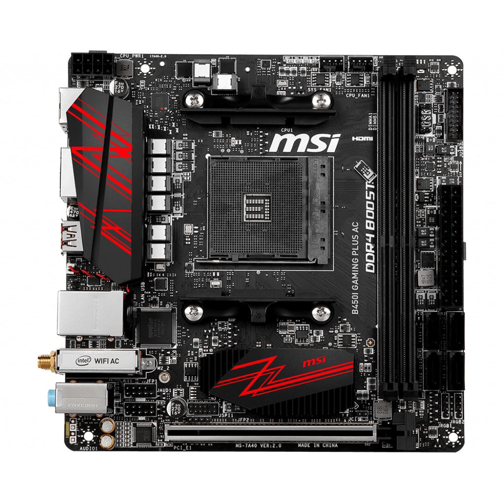 MSI B450 B450I GAMING PLUS AC DDR4 SATA3 M2 PCIe NVME HDMI DP WİFİ-BLT PCIe 16X v3.0 AM4 mITX