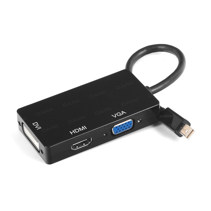 Dark Mini Pisplay Port-VGA/DVI/HDMI DÃ¶nÃ¼ÅŸtÃ¼rÃ¼cÃ¼