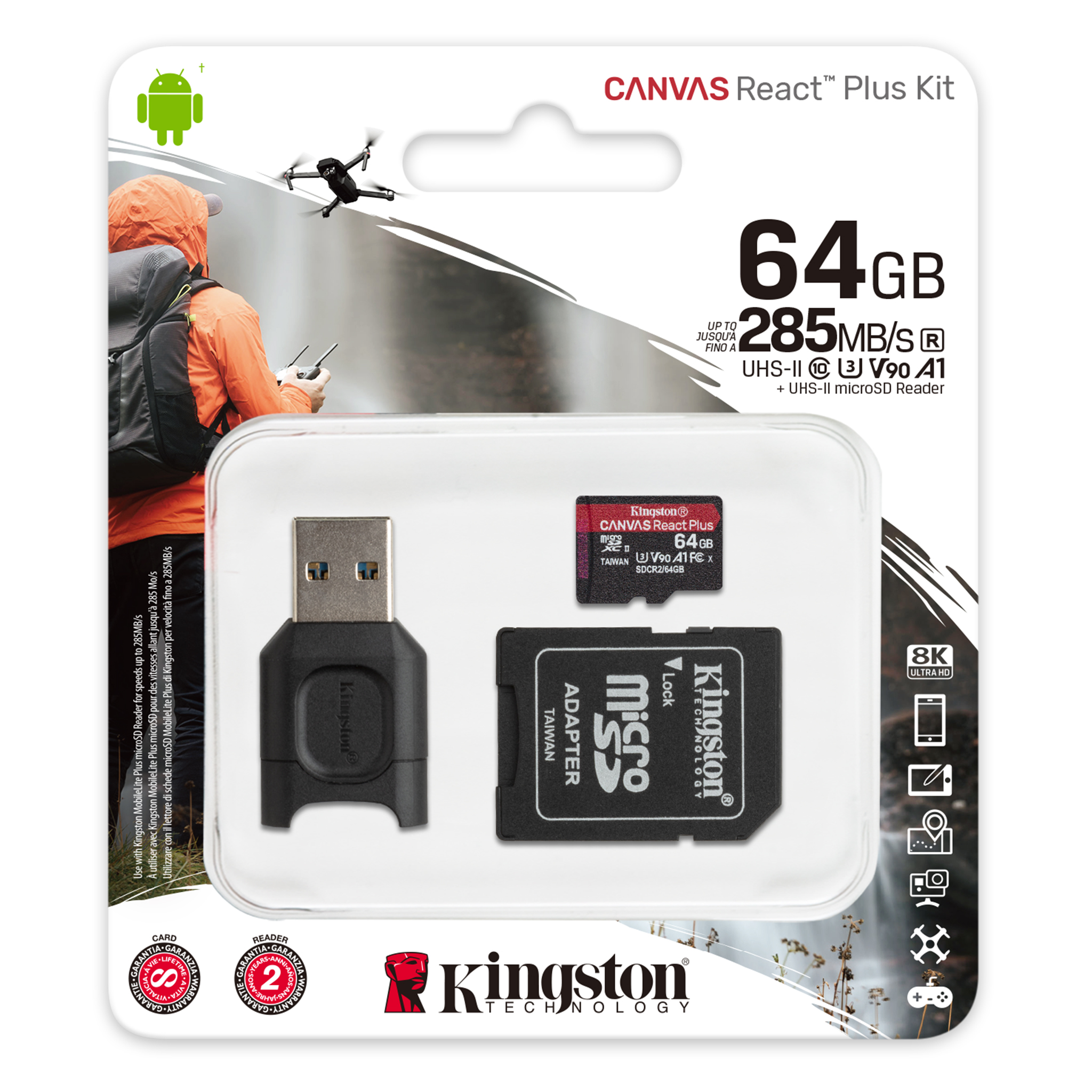 KINGSTON 64GB mSD Hafıza Kartı +Kart Okucuya MLPMR2/64GB