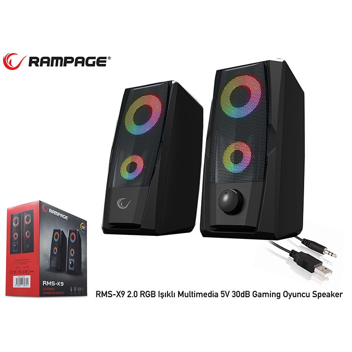 RAMPAGE RMS-X9 1+1 USB Siyah 6w Hoparlör RGB Ledli